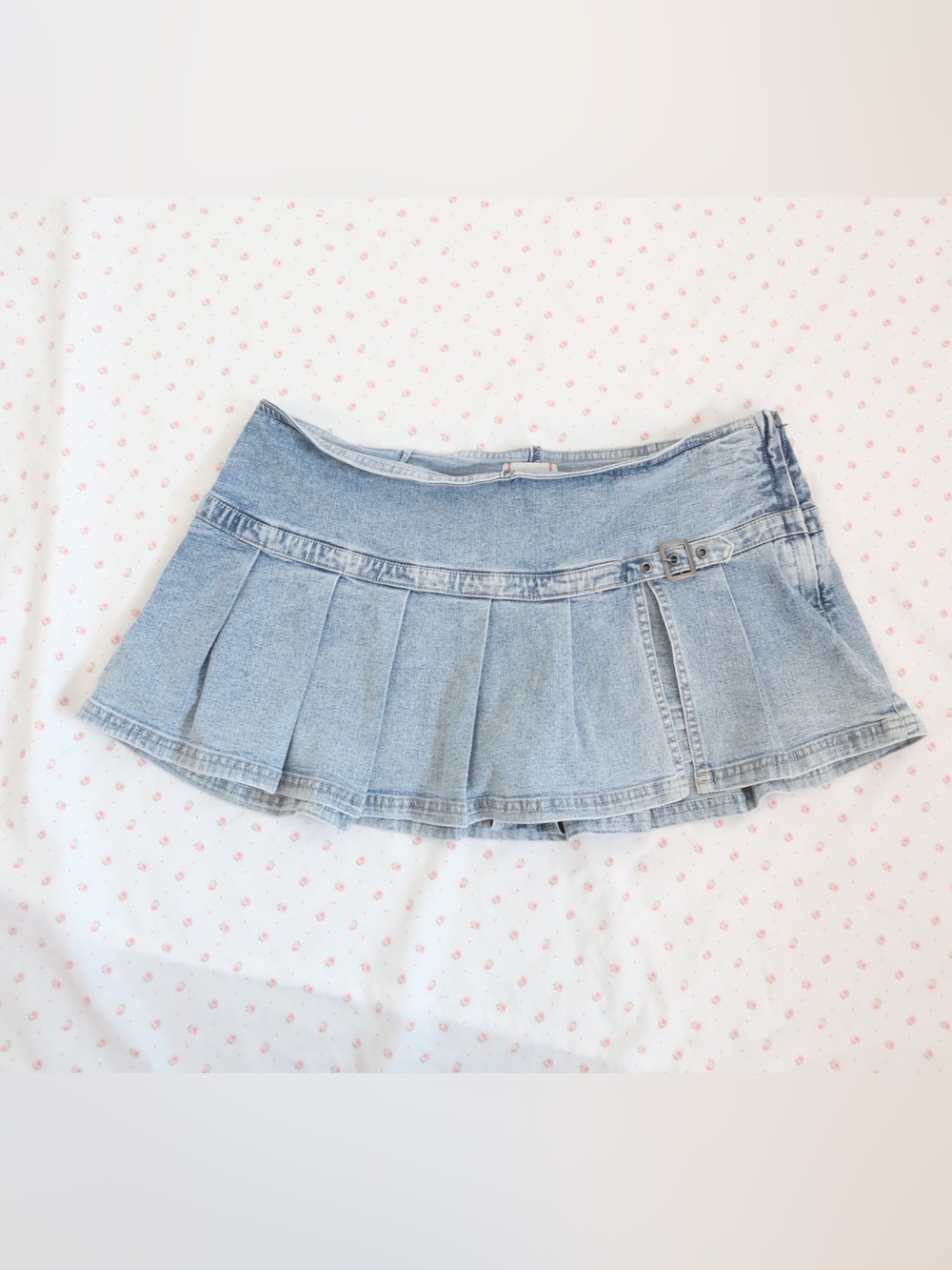BDG Light Blue Pleated Denim Mini Skirt